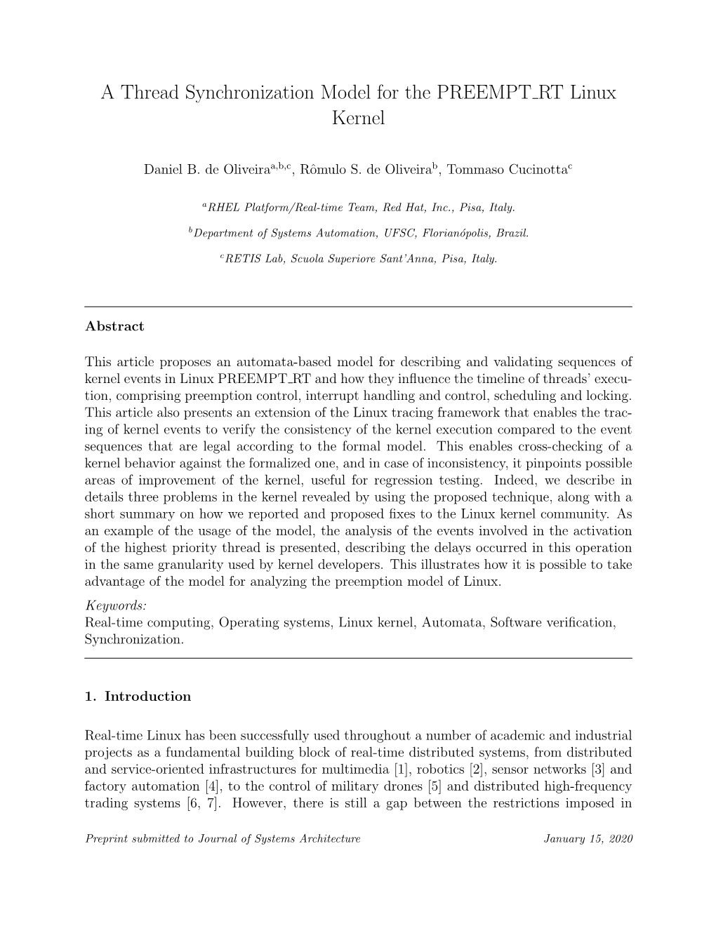 A Thread Synchronization Model for the PREEMPT RT Linux Kernel