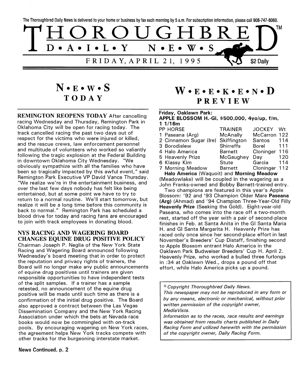 T~~I~~Un~~~Re Dm Friday, April 21, 1 9 9 5