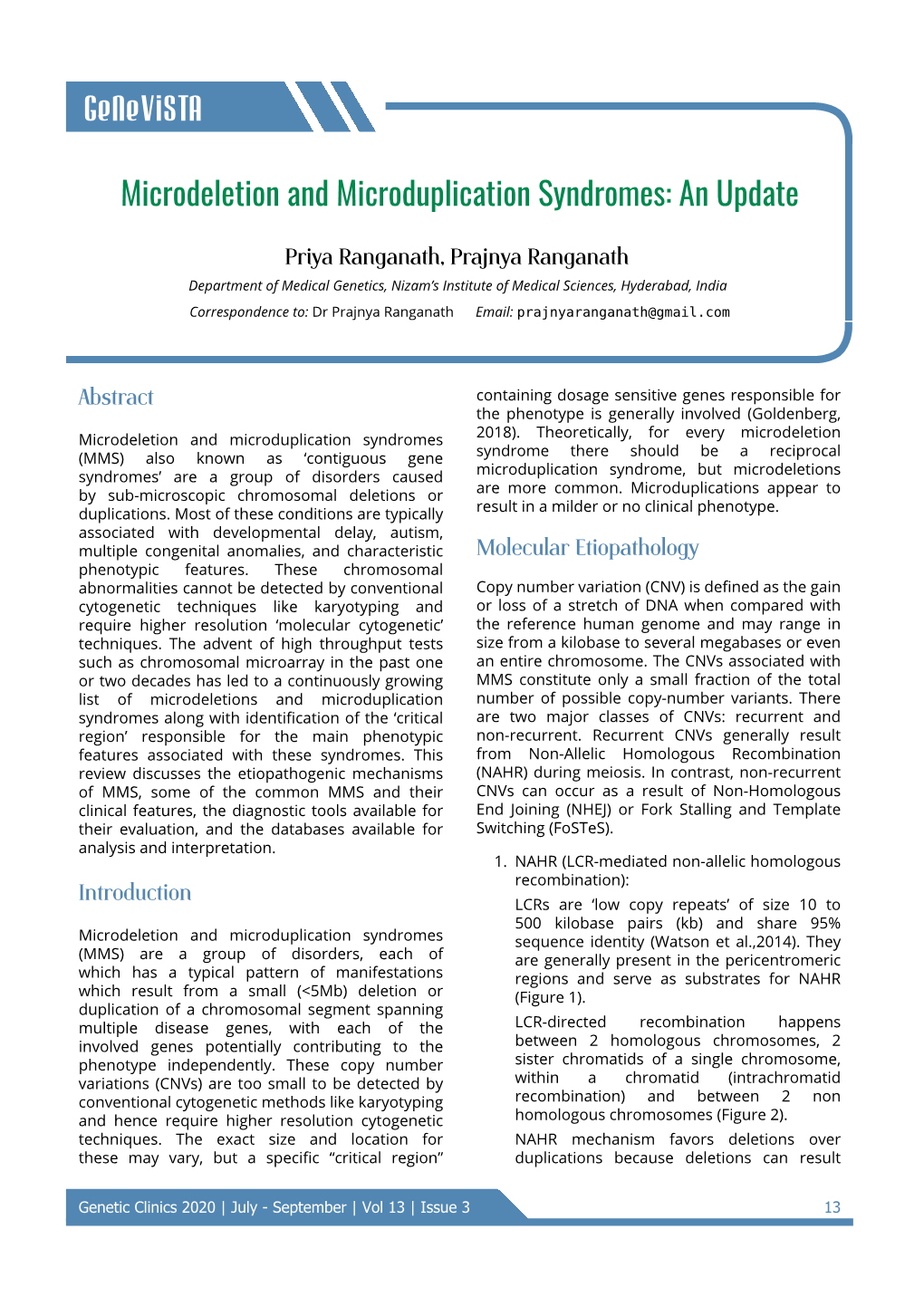 Genevista Microdeletion and Microduplication Syndromes