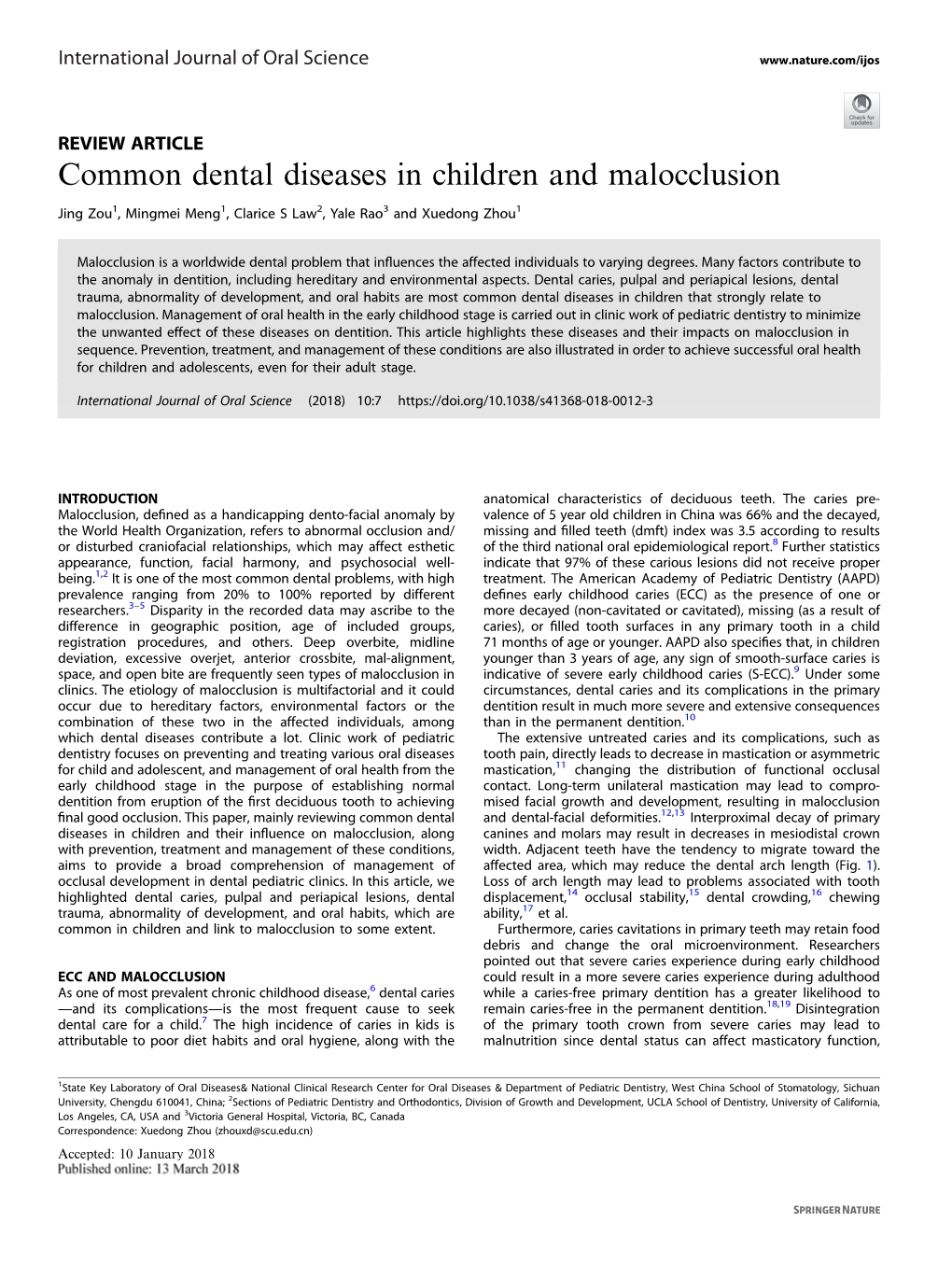 Common Dental Diseases in Children and Malocclusion