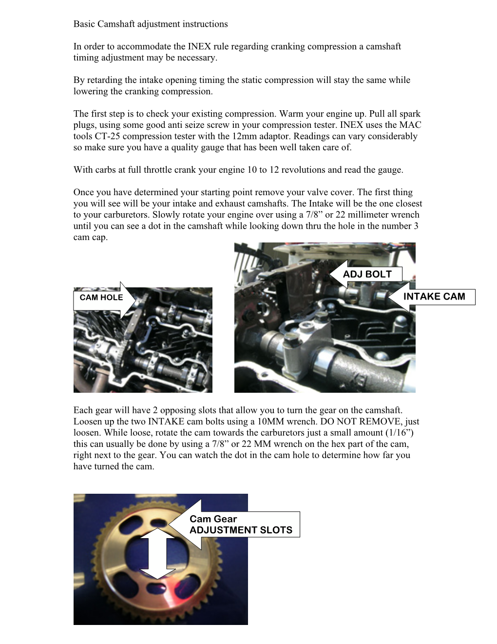 Basic Camshaft Adjustment Instructions in Order To