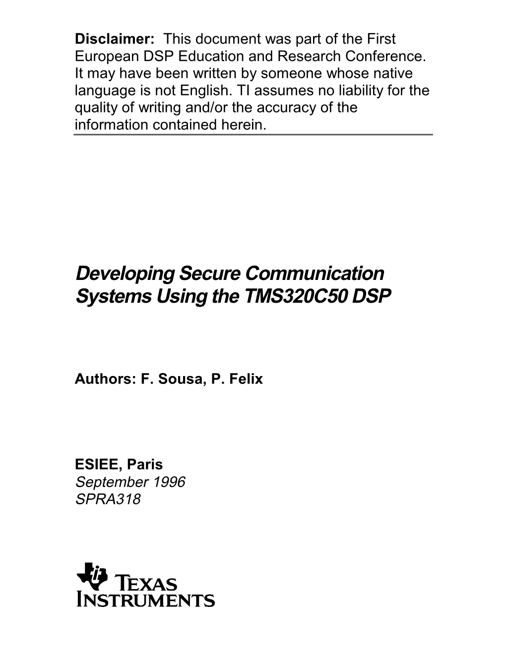 Developing Secure Communication Systems Using the TMS320C50 DSP