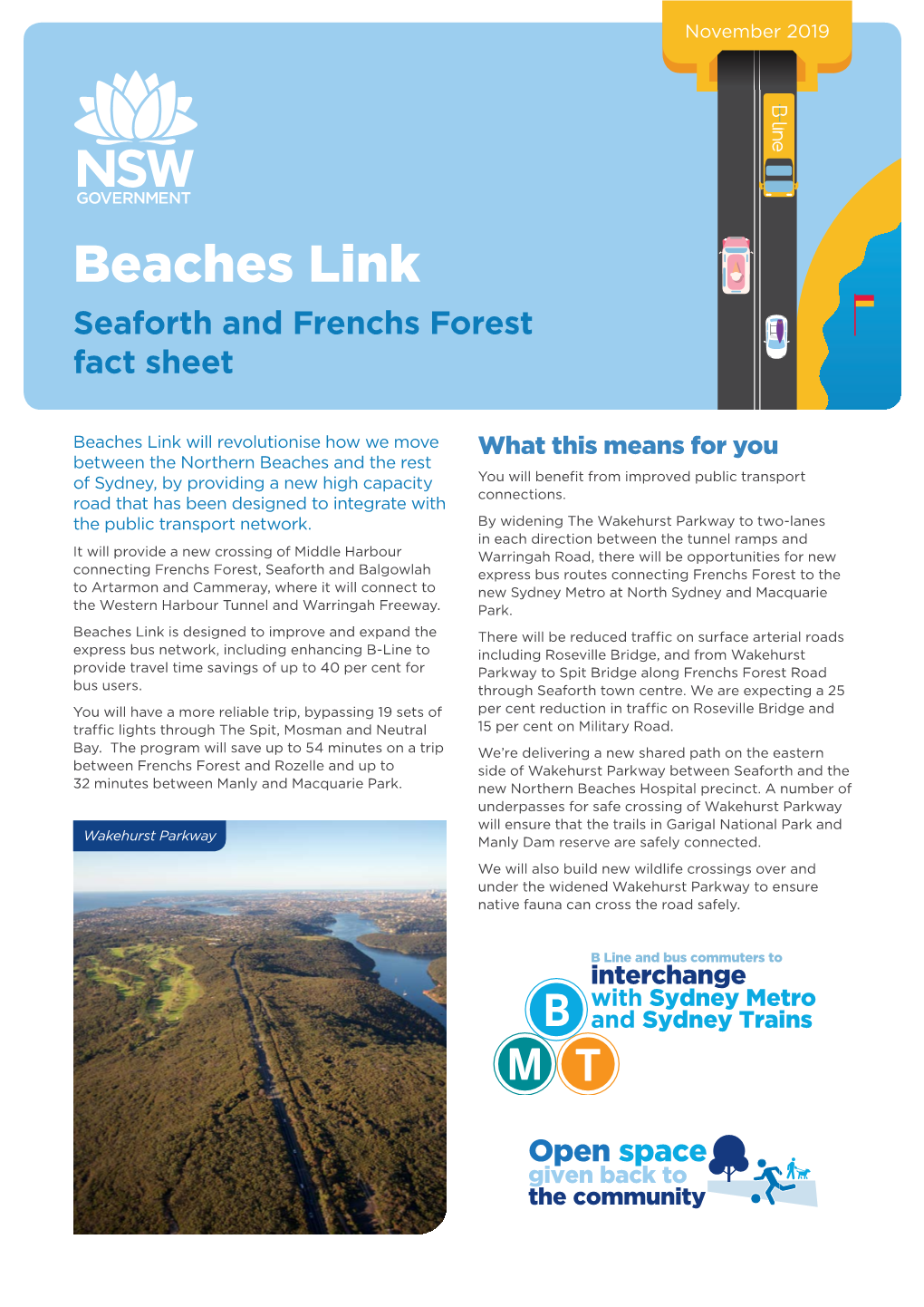 Beaches Link Seaforth and Frenchs Forest Fact Sheet