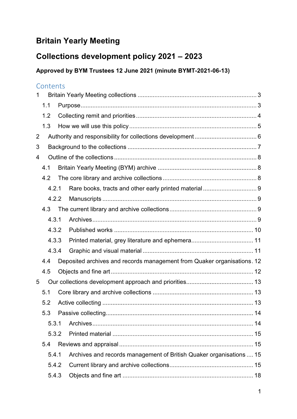 Collections Development Policy 2021 – 2023