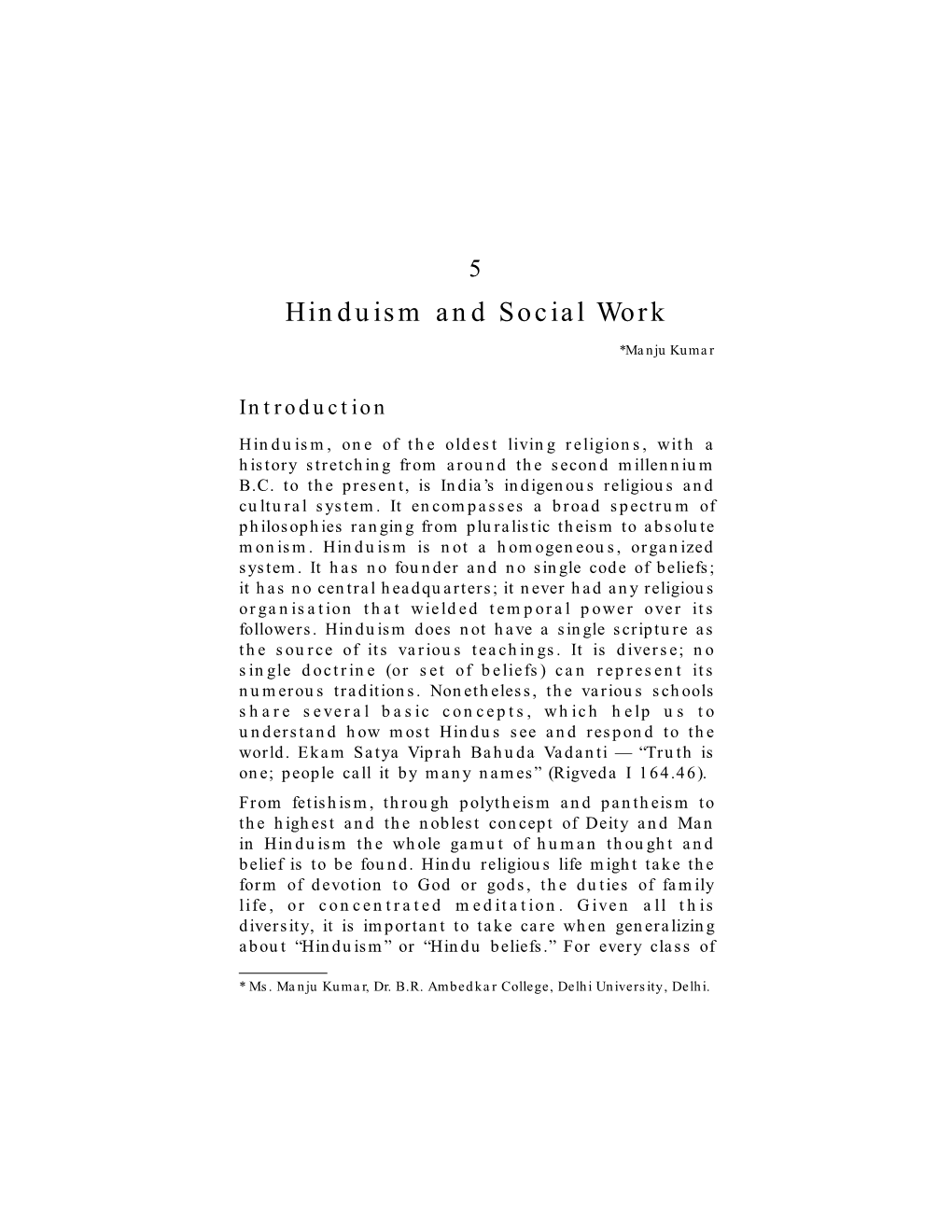 Hinduism and Social Work