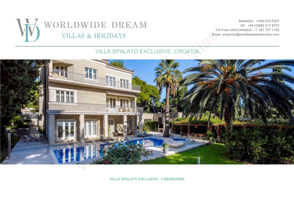 Worldwide Dream Villas VILLA SPALATO EXCLUSIVE , 5 BEDROOMS OVERVIEW