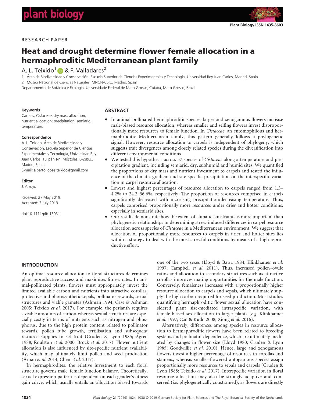 Heat and Drought Determine Flower Female Allocation in A