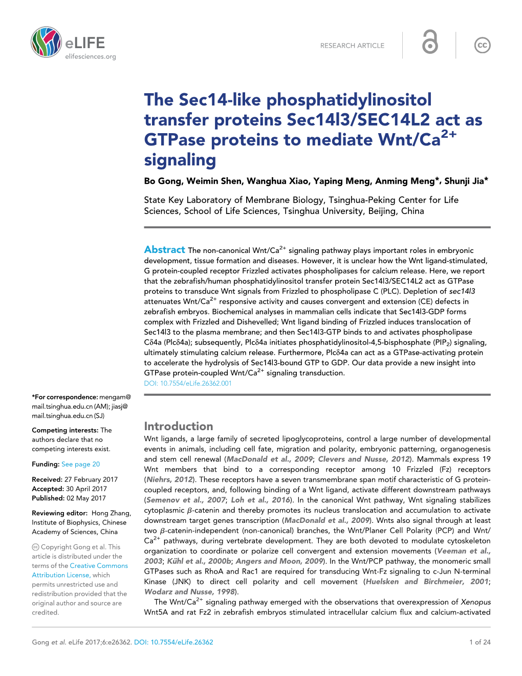 The Sec14-Like Phosphatidylinositol Transfer Proteins Sec14l3/SEC14L2