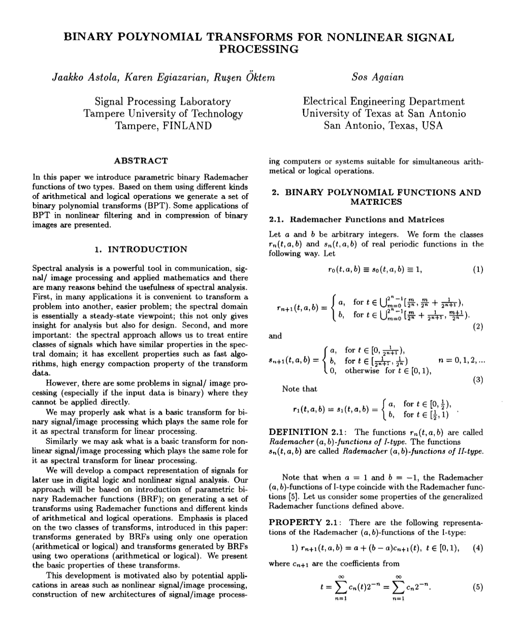 Binary Polynomial Transforms for Nonlinear Signal Processing