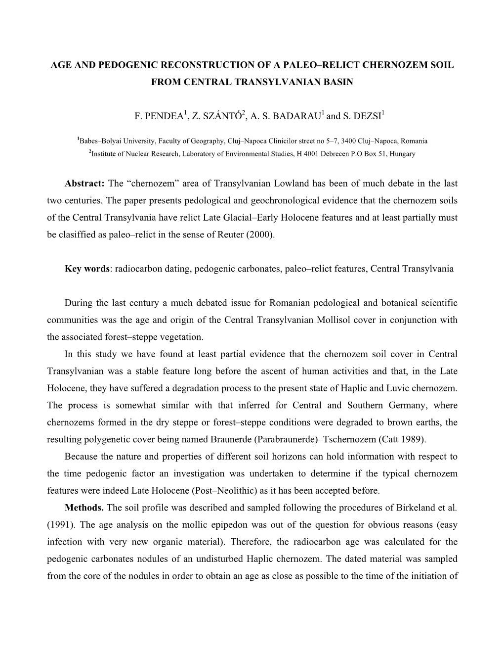 Age and Pedogenic Reconstruction of a Paleo–Relict Chernozem Soil from Central Transylvanian Basin