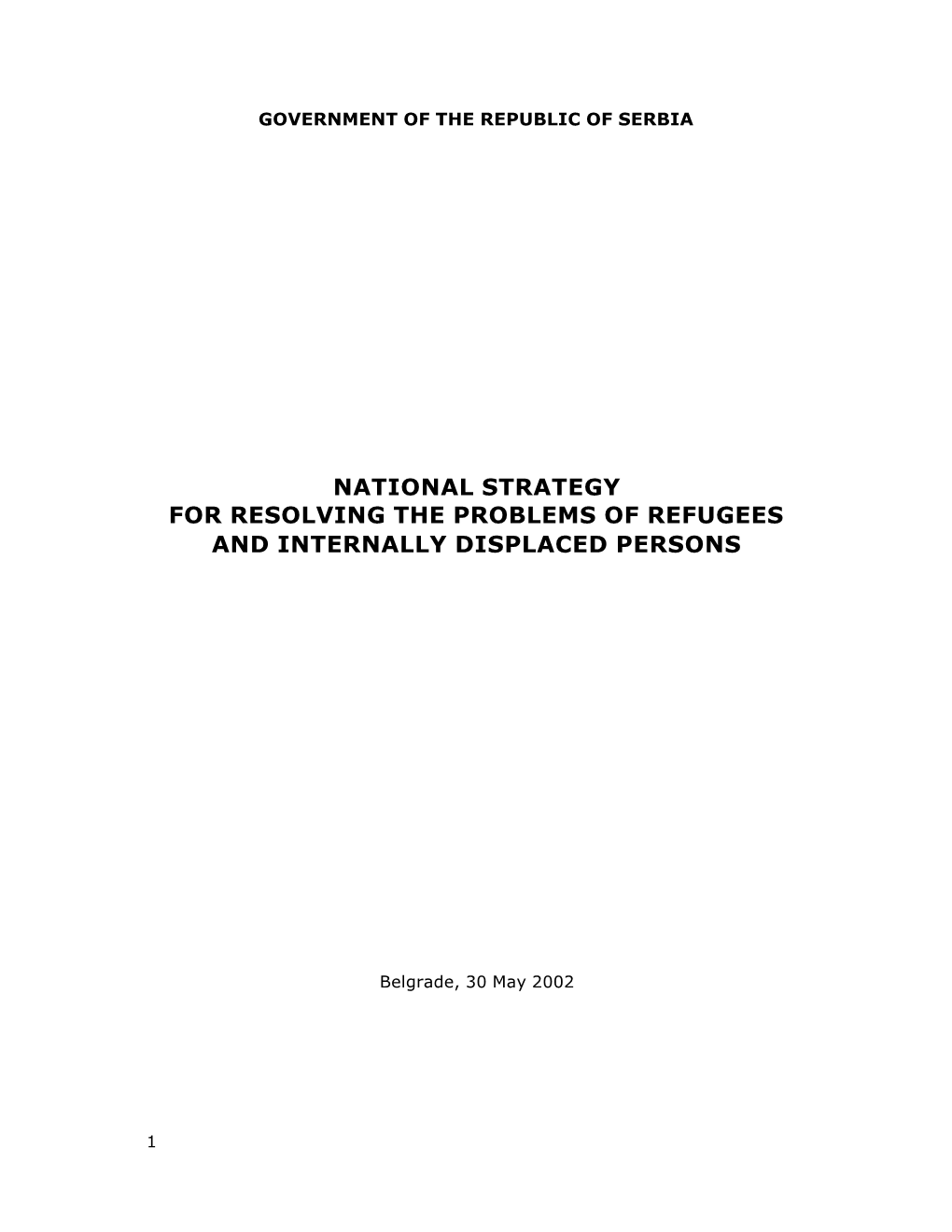 National Strategy for Resolving the Problems of Refugees and Internally Displaced Persons