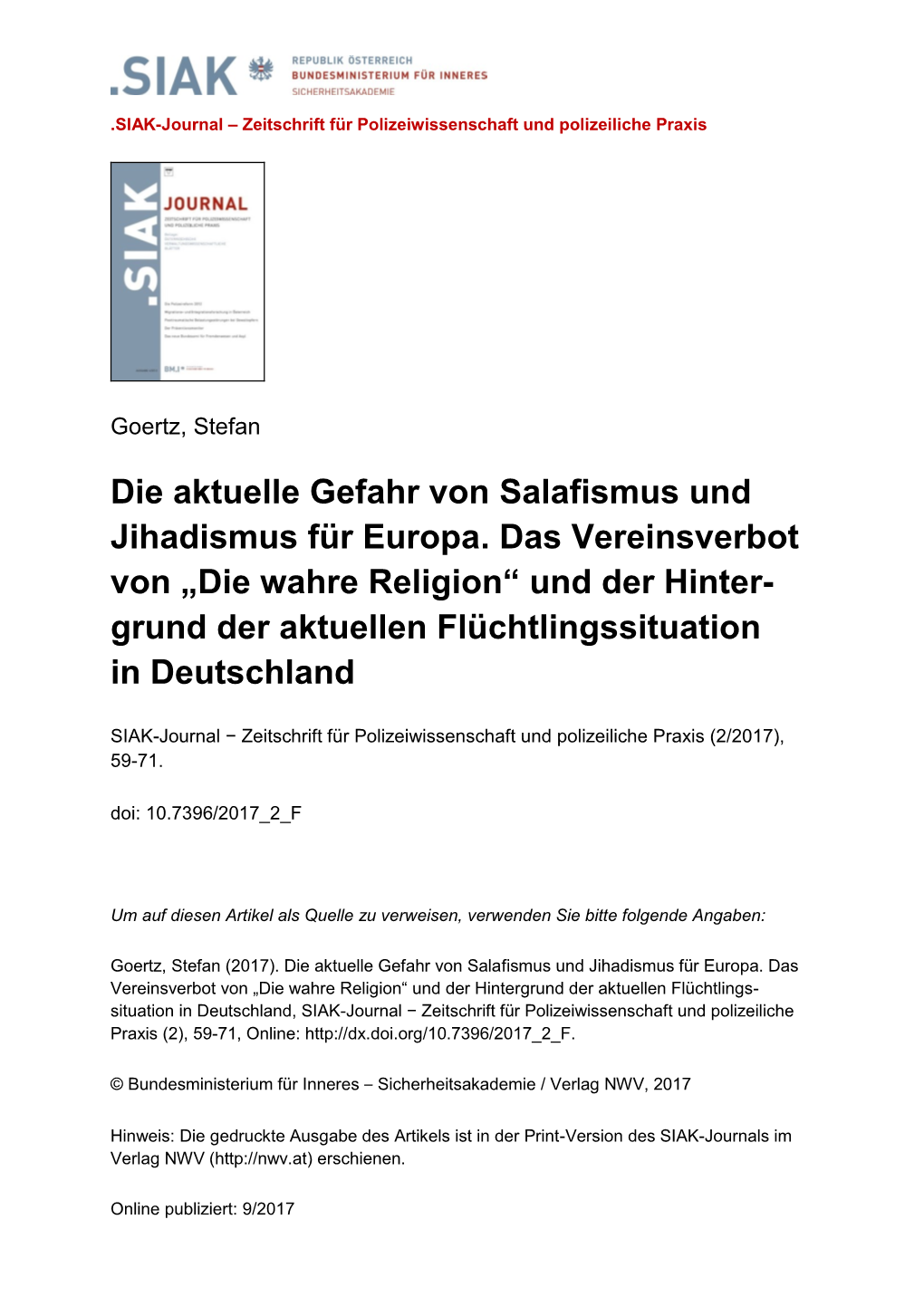 Die Aktuelle Gefahr Von Salafismus Und Jihadismus Für Europa