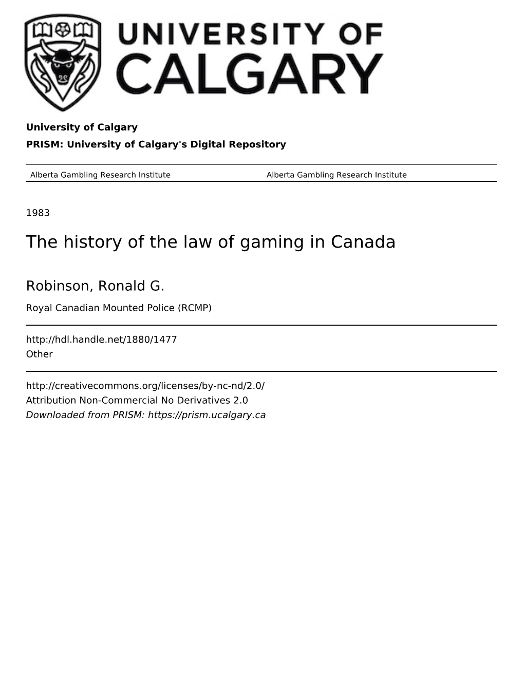 The History of the Law of Gaming in Canada