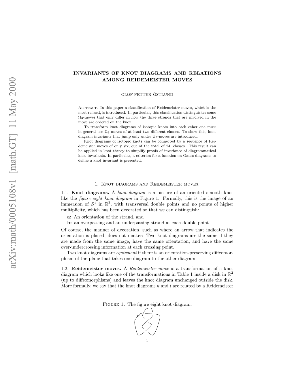 Arxiv:Math/0005108V1 [Math.GT] 11 May 2000 1.1