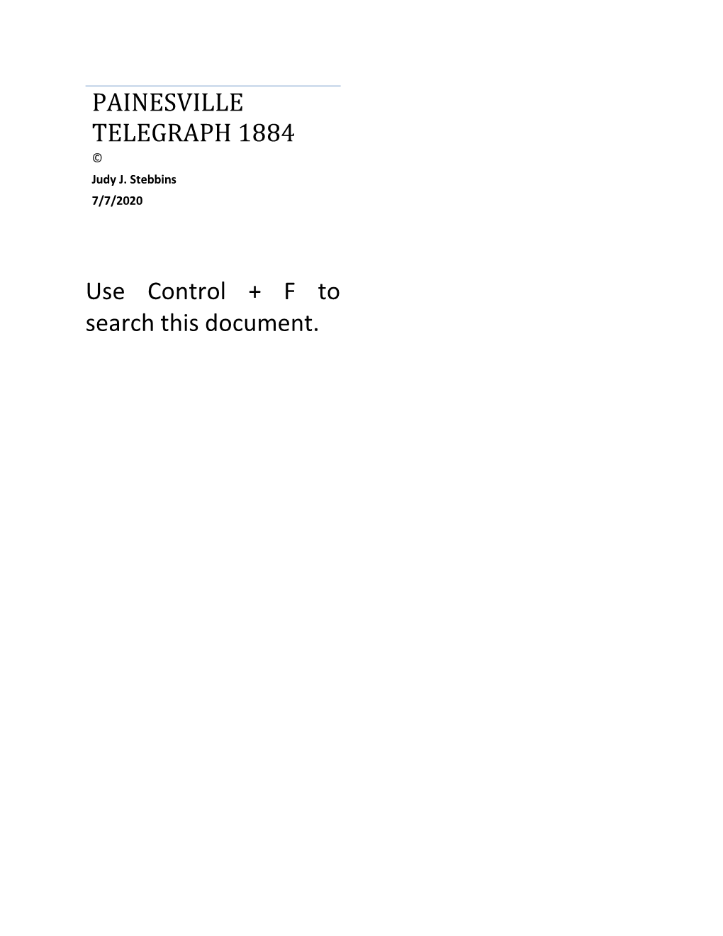 PAINESVILLE TELEGRAPH 1884 Use Control + F to Search This Document