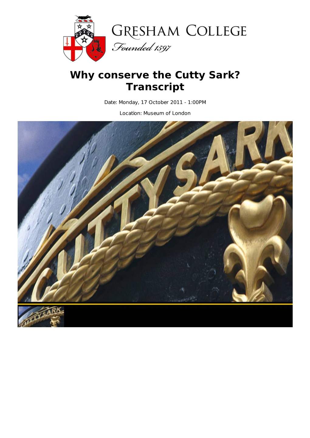 Why Conserve the Cutty Sark? Transcript