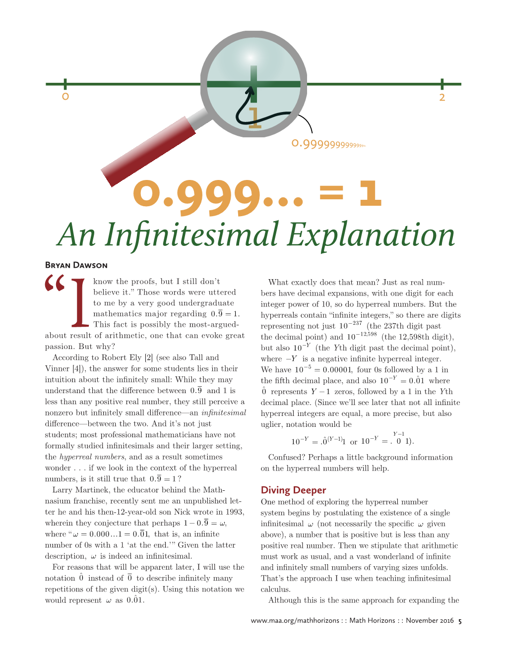 0.999… = 1 an Infinitesimal Explanation Bryan Dawson