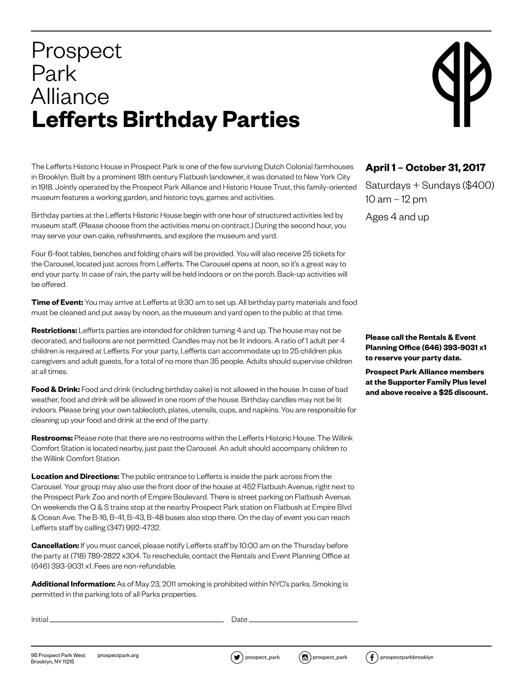Prospect Park Alliance Lefferts Birthday Parties
