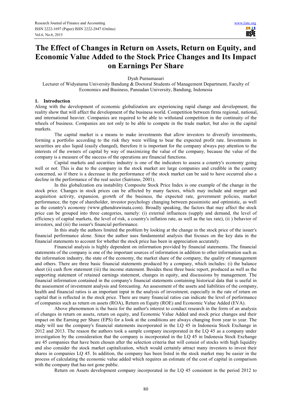 The Effect of Changes in Return on Assets, Return on Equity, and Economic Value Added to the Stock Price Changes and Its Impact on Earnings Per Share