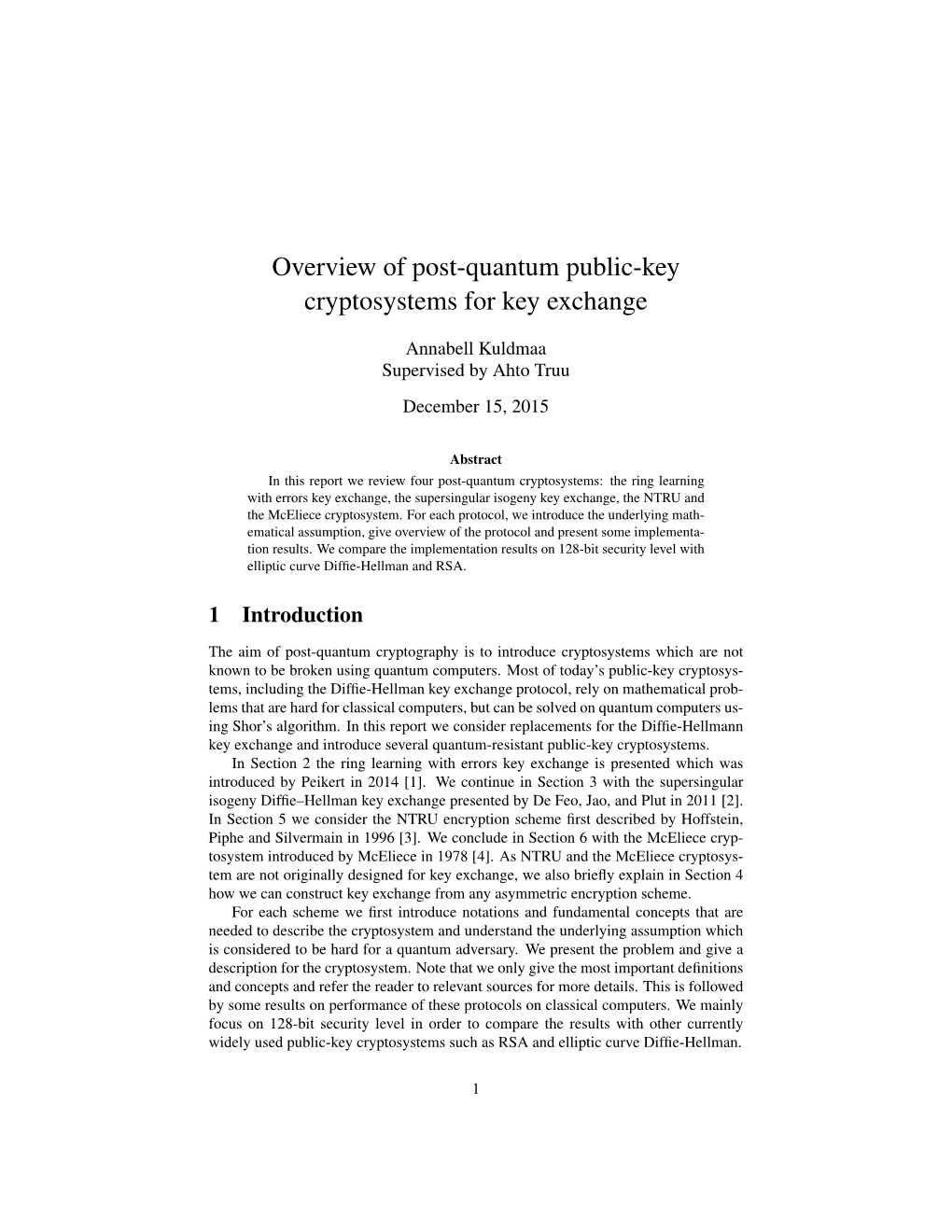 Overview of Post-Quantum Public-Key Cryptosystems for Key Exchange