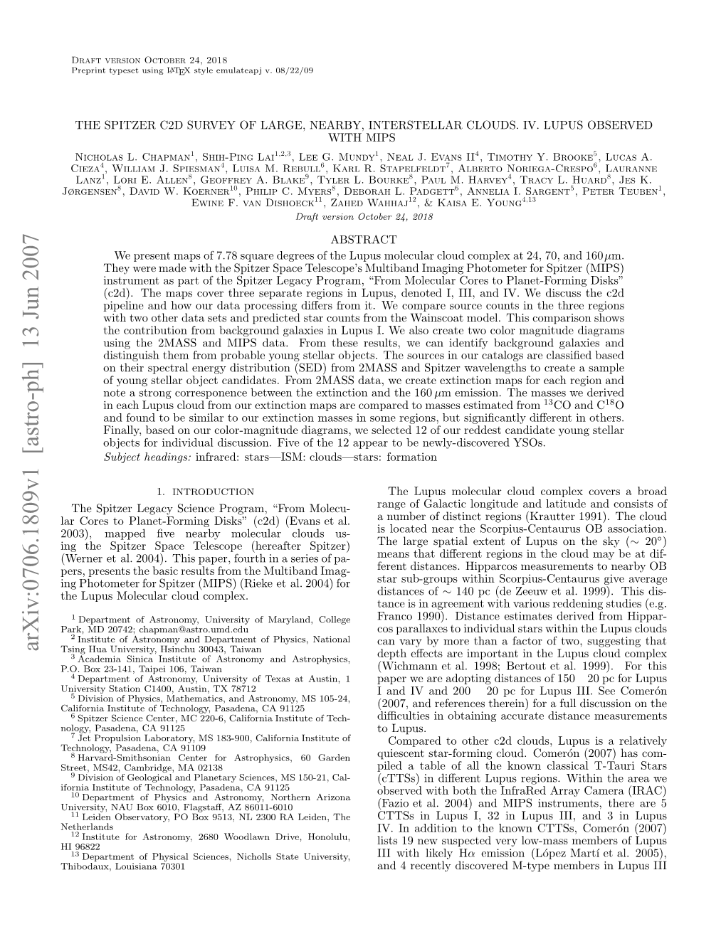 The Spitzer C2d Survey of Large, Nearby, Interstellar Clouds. IV