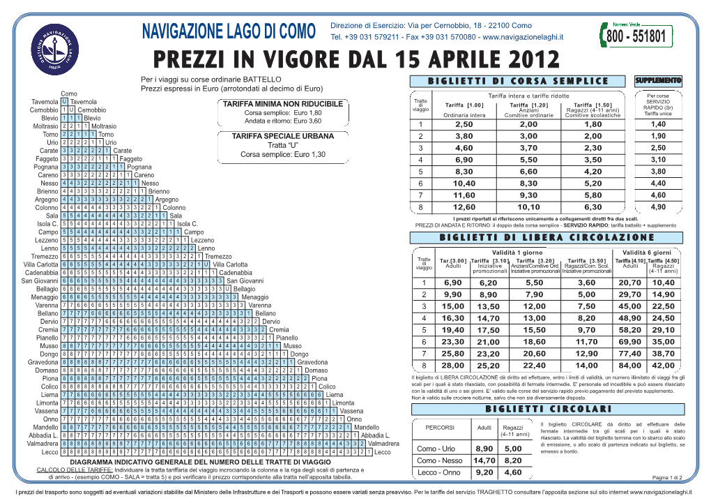 Tariffe Viaggiatori