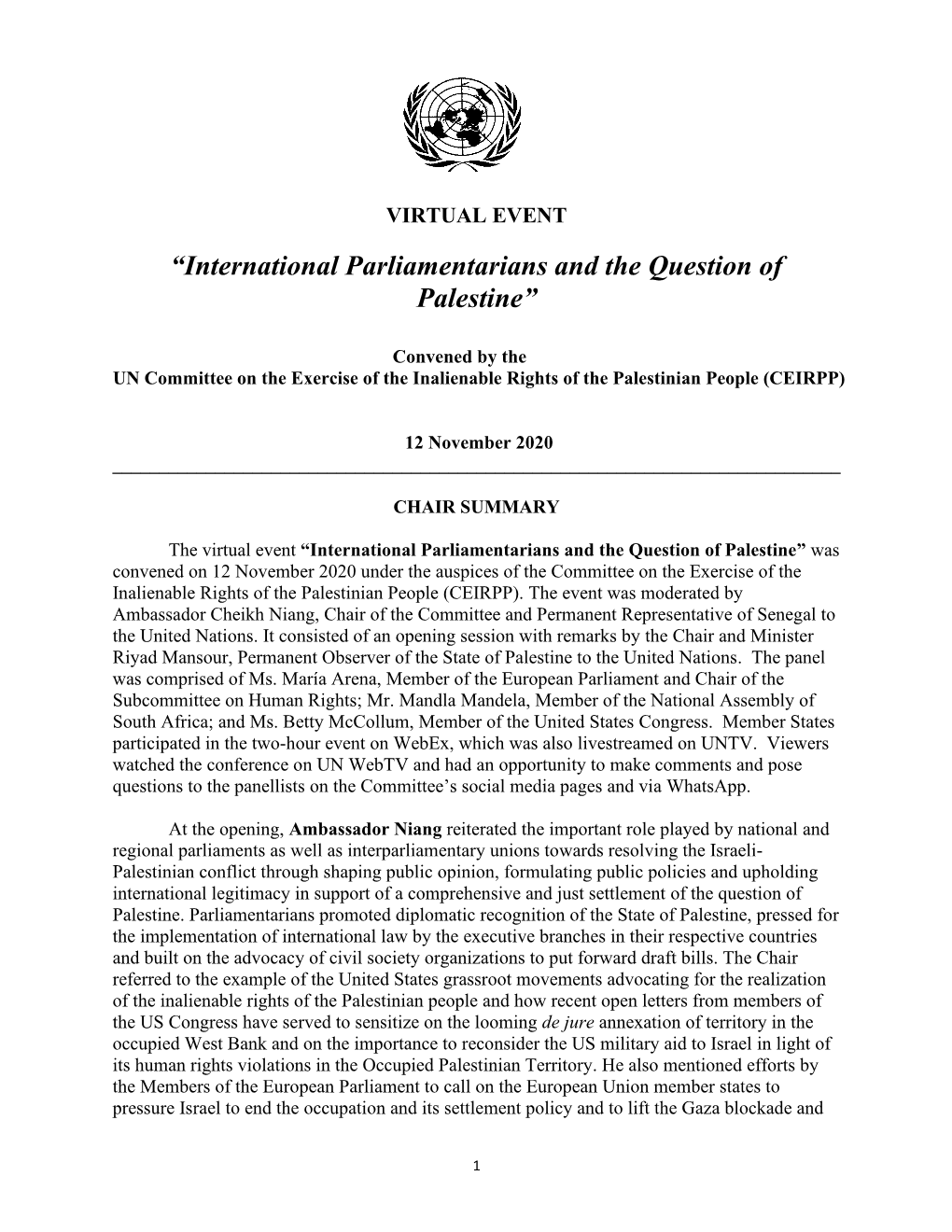 “International Parliamentarians and the Question of Palestine”