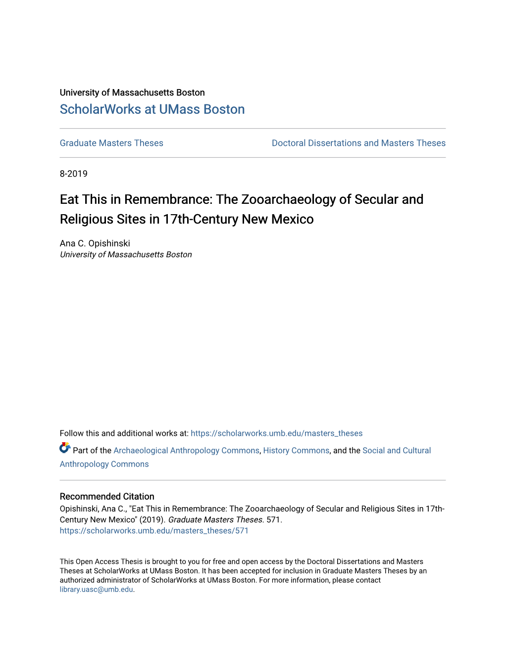 The Zooarchaeology of Secular and Religious Sites in 17Th-Century New Mexico