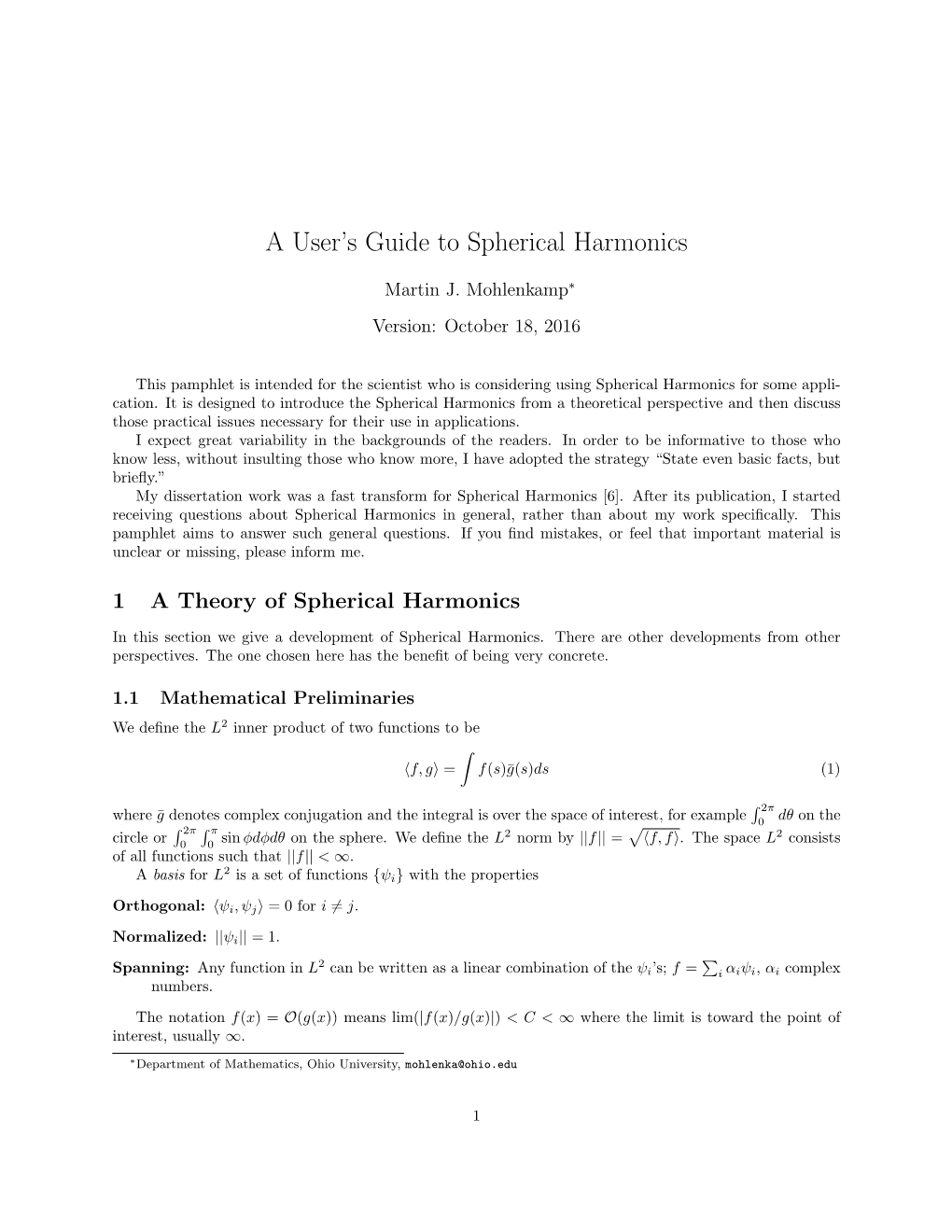 A User's Guide to Spherical Harmonics