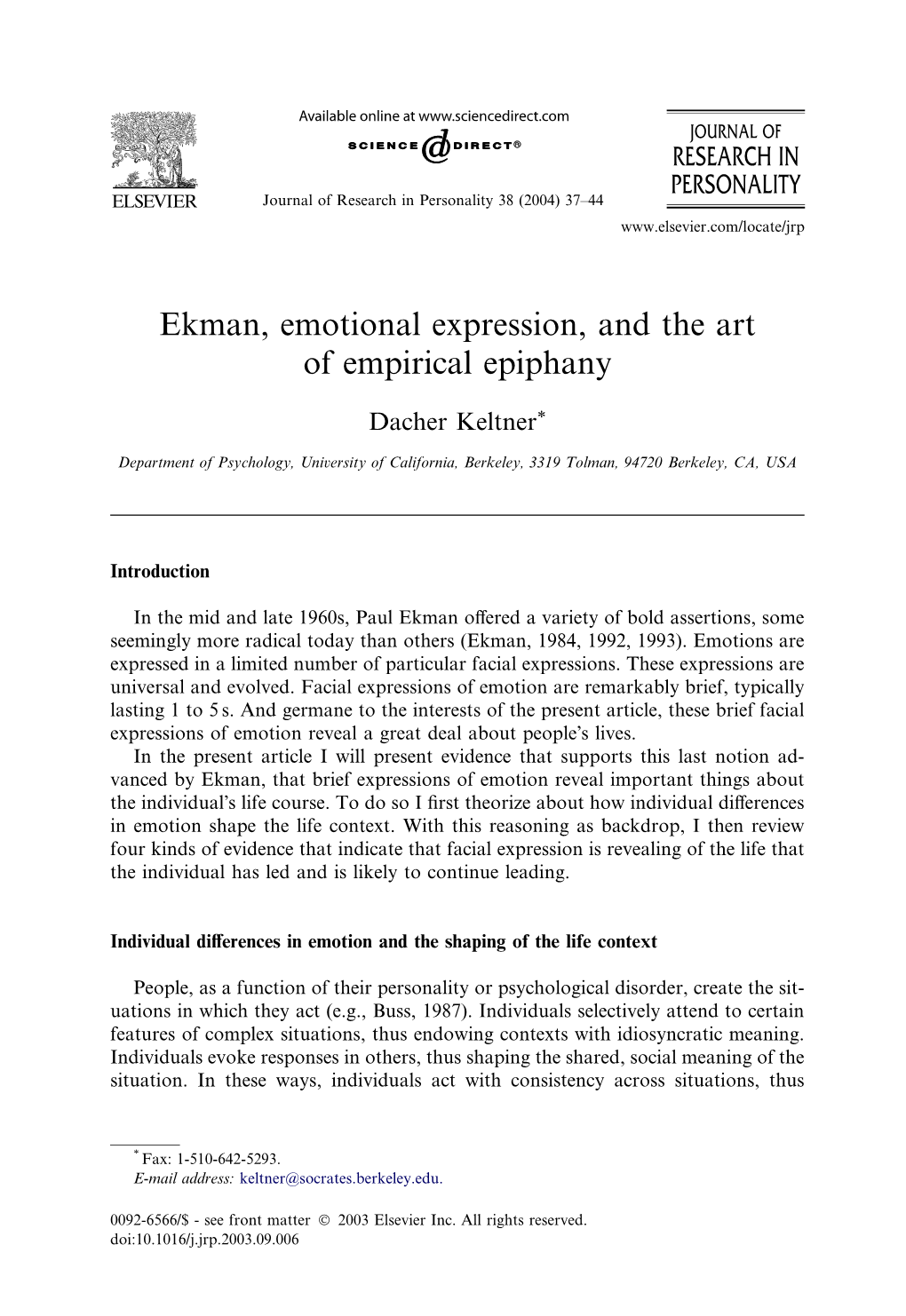 Ekman, Emotional Expression, and the Art of Empirical Epiphany