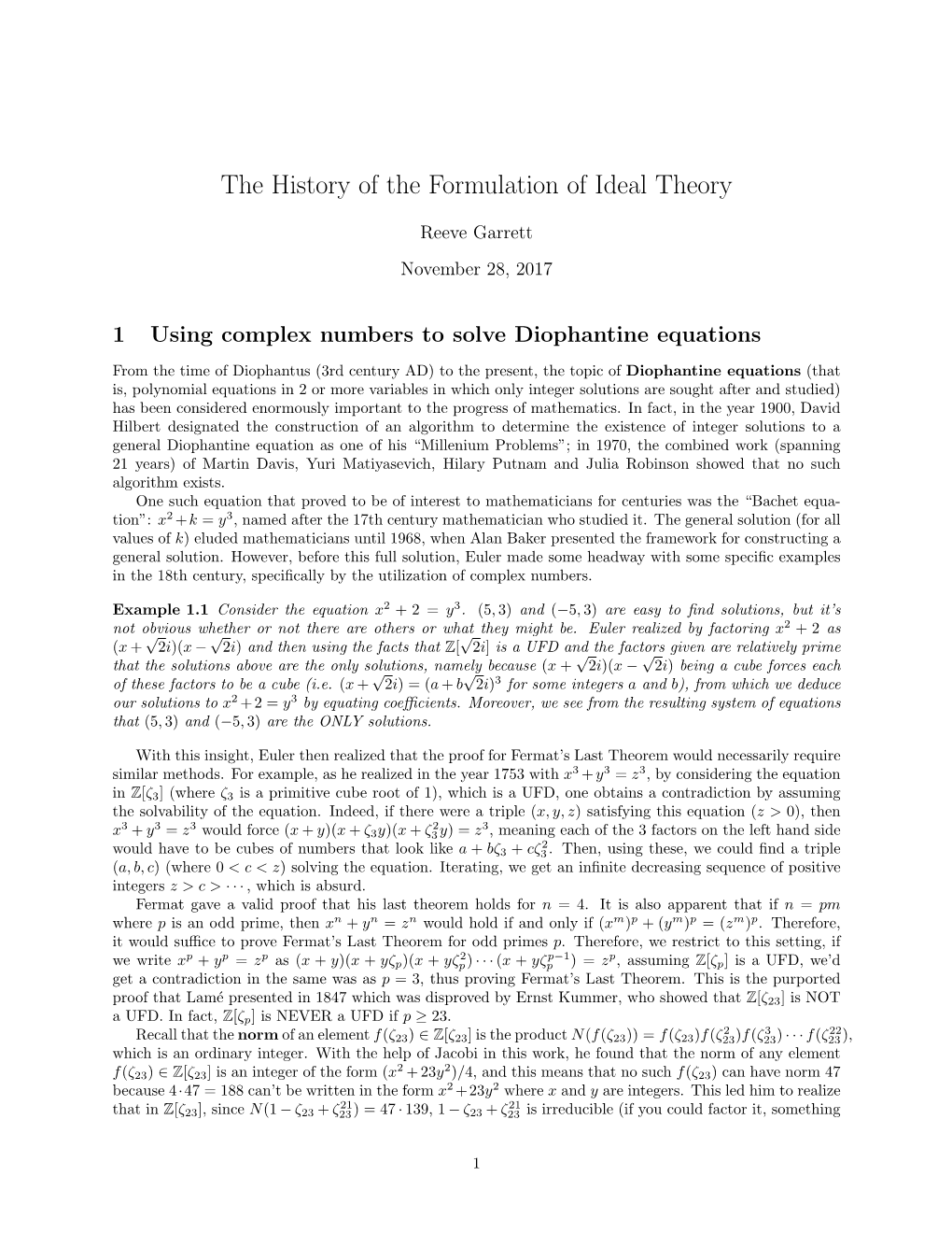 The History of the Formulation of Ideal Theory