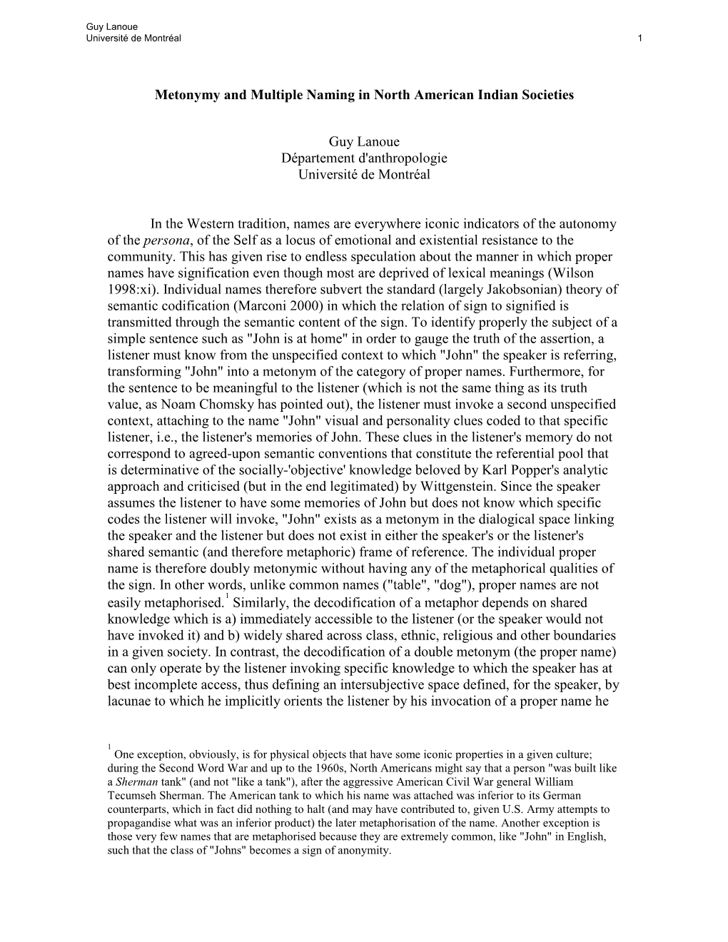 Metonymy and Multiple Naming in North American Indian Societies