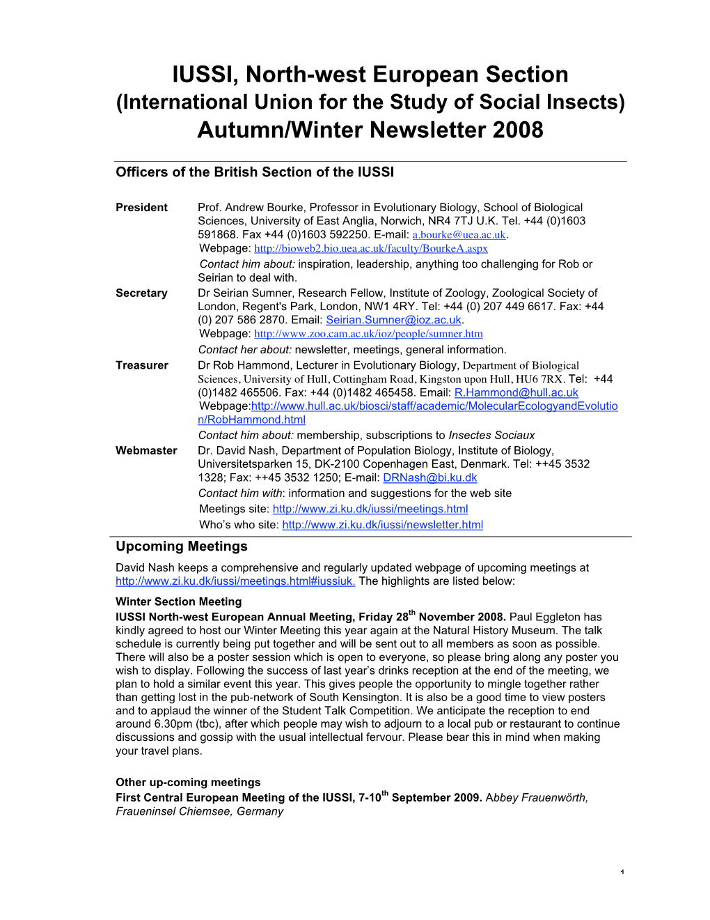 IUSSI, North-West European Section Autumn/Winter Newsletter 2008