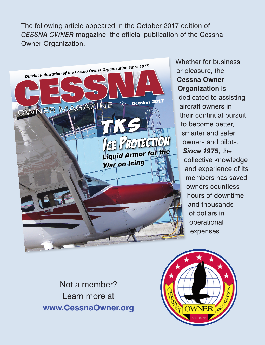 Cessna Owner Magazine Article, October 2017