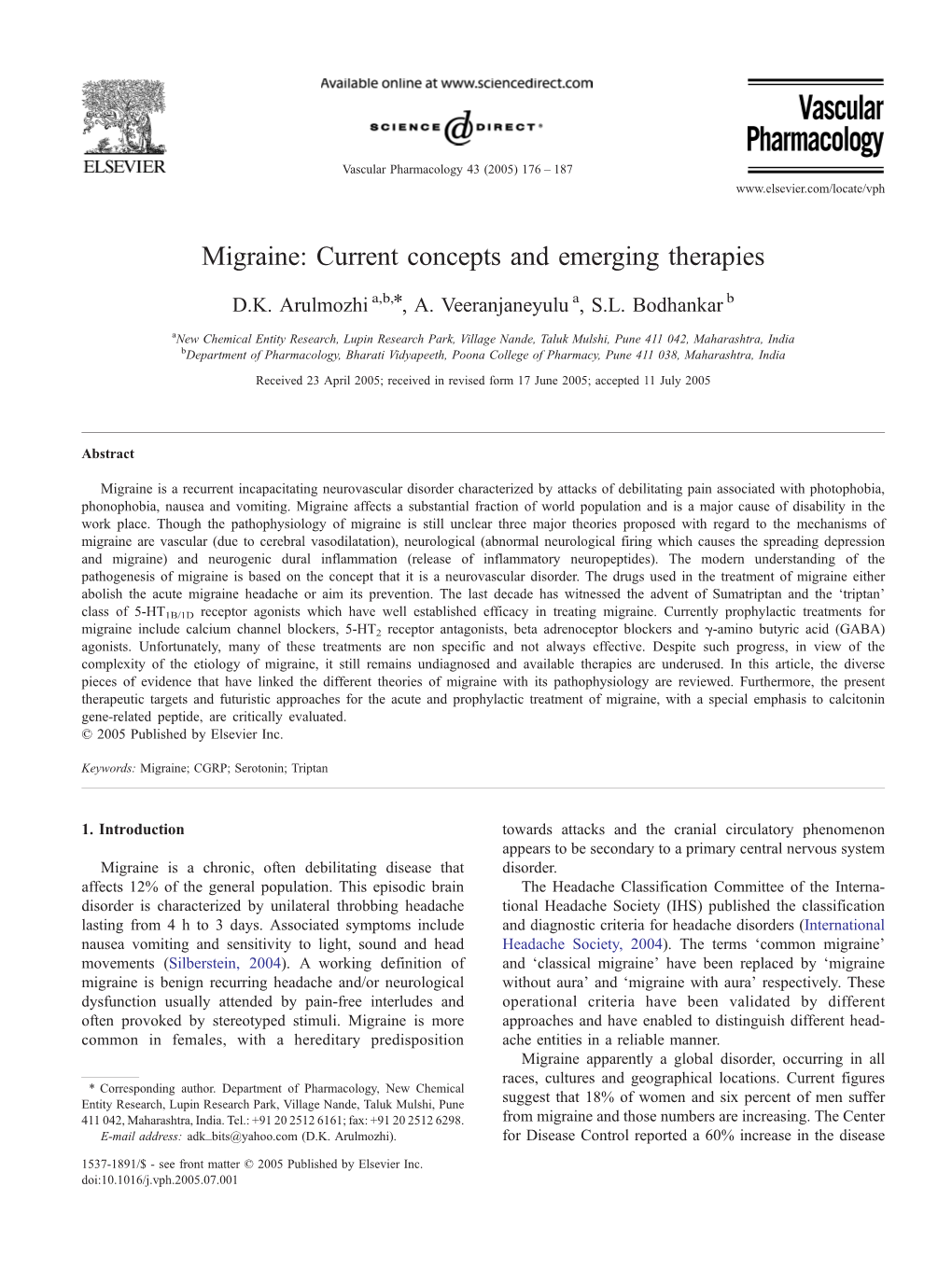 Migraine: Current Concepts and Emerging Therapies