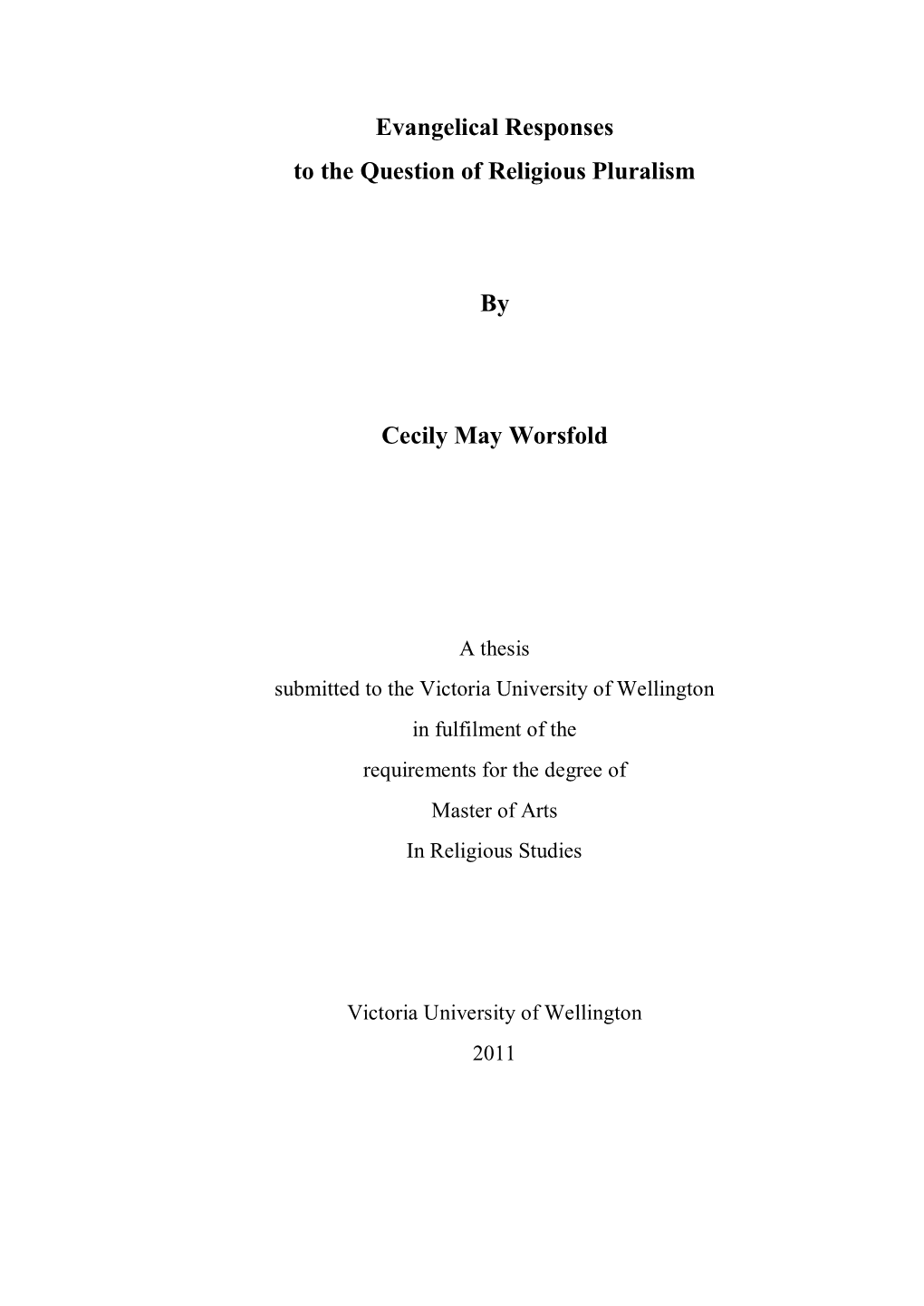 Evangelical Responses to the Question of Religious Pluralism By