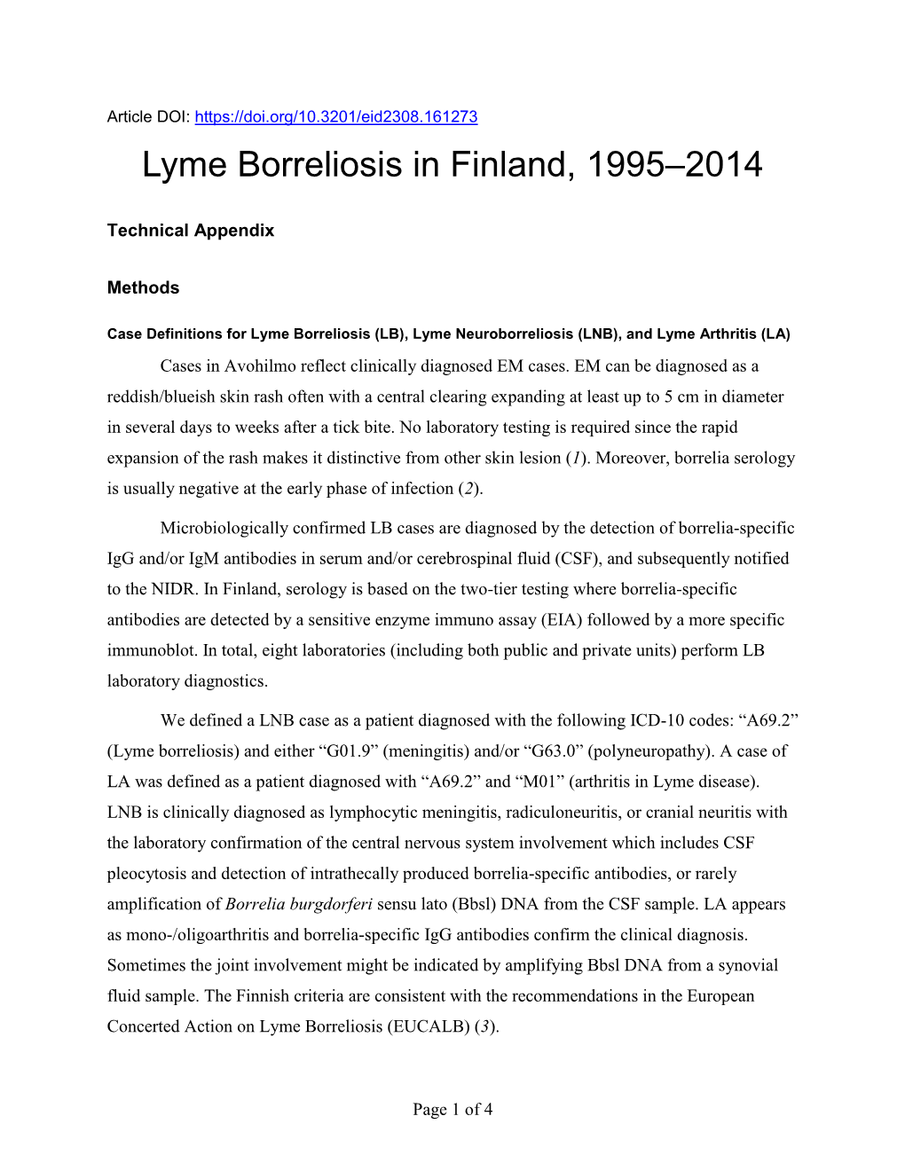 Lyme Borreliosis in Finland, 1995–2014