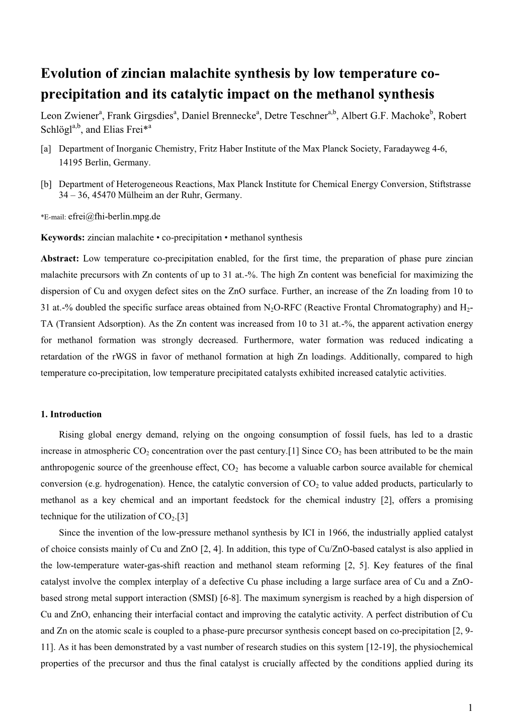 Evolution of Zincian Malachite Synthesis by Low Temperature Co