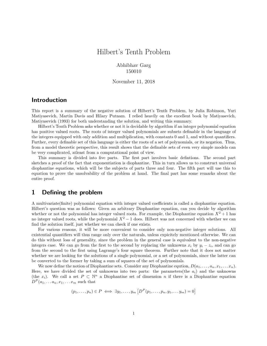 Hilbert's Tenth Problem