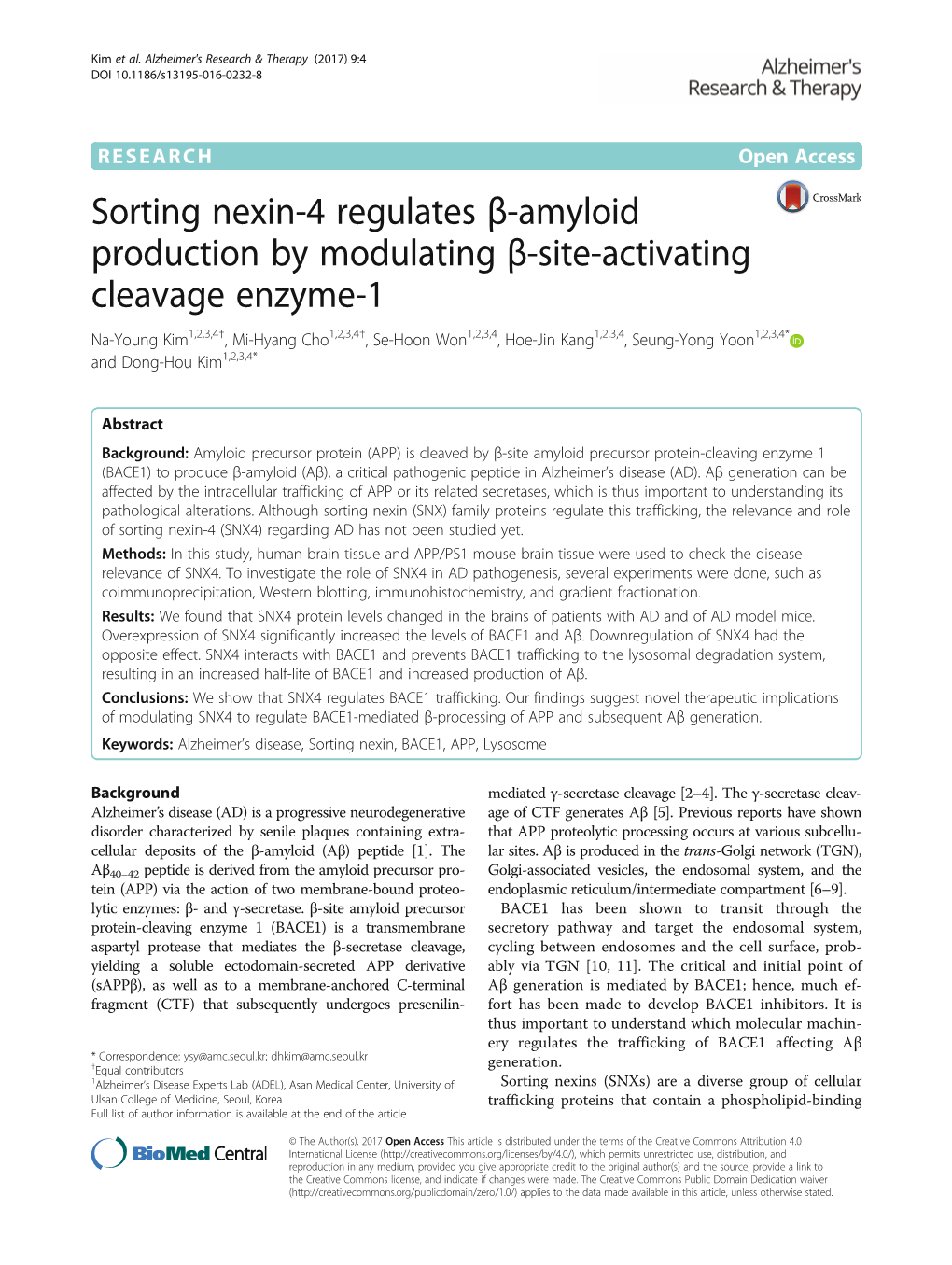 Sorting Nexin-4 Regulates Β-Amyloid Production by Modulating Β-Site