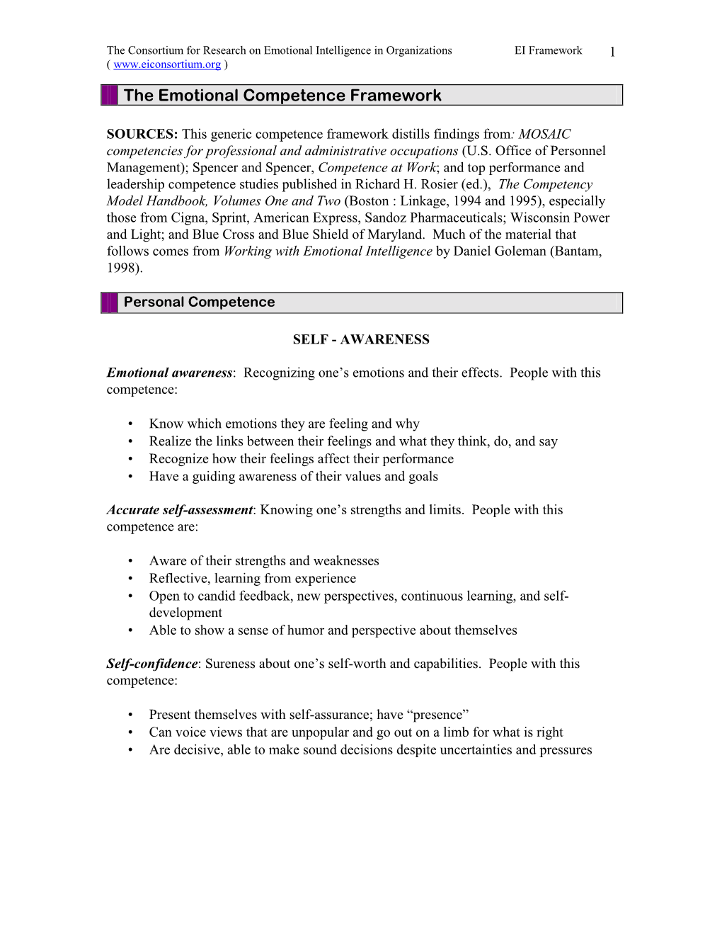 The Emotional Competence Framework