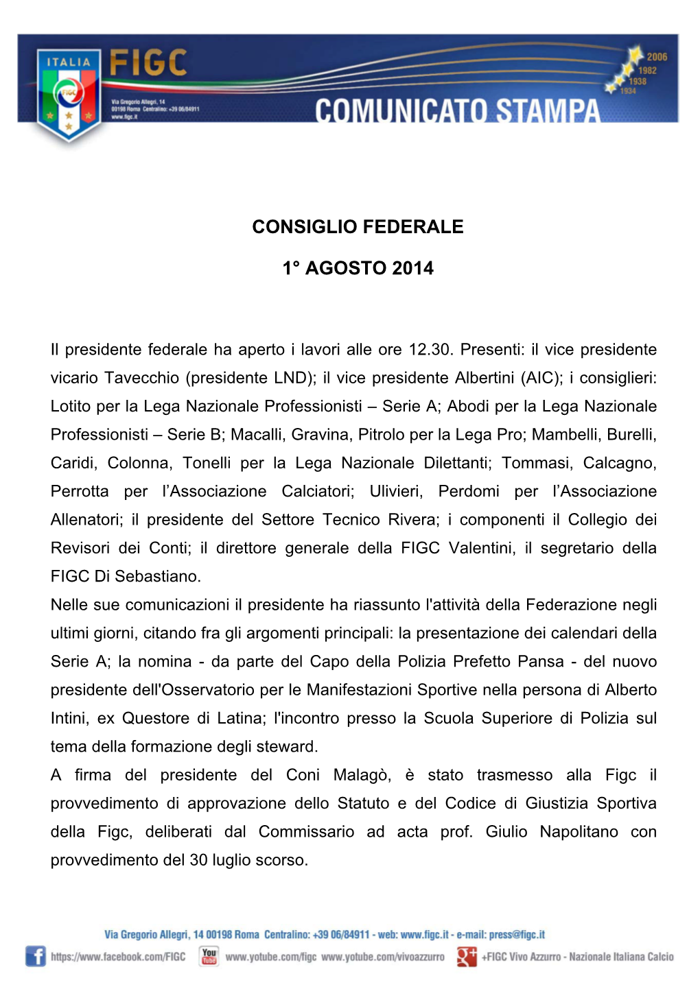 Consiglio Federale 1° Agosto 2014