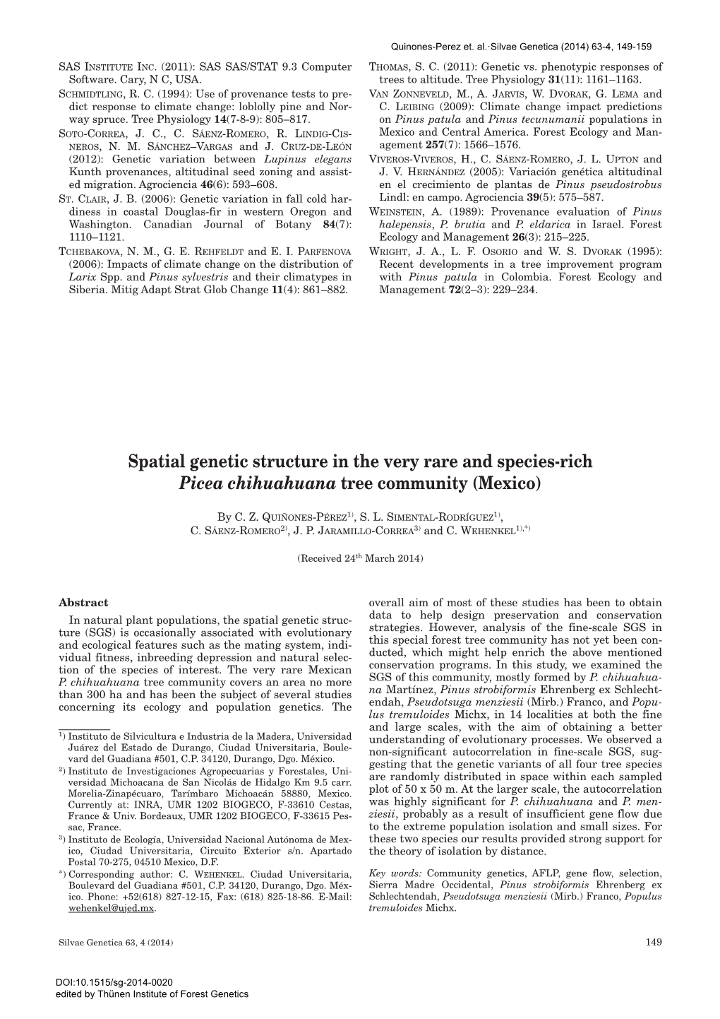 Spatial Genetic Structure in the Very Rare and Species-Rich Picea Chihuahuana Tree Community (Mexico)