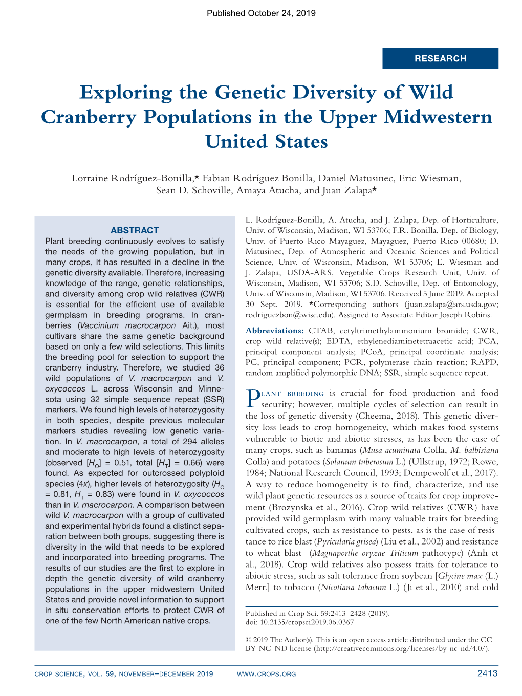 Exploring the Genetic Diversity of Wild Cranberry Populations in the Upper Midwestern United States