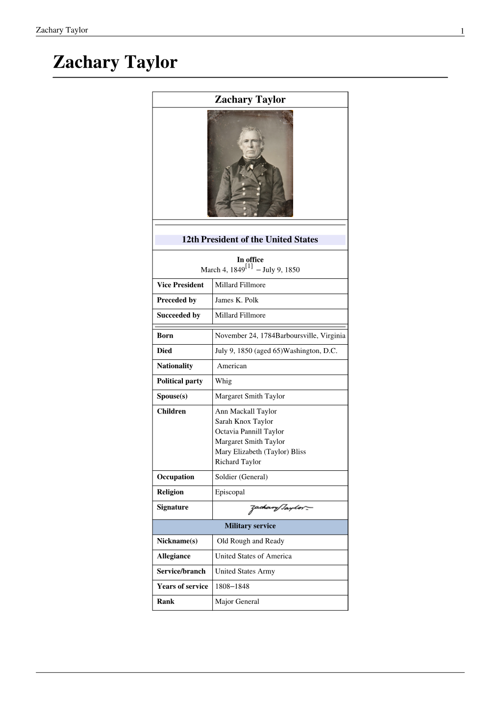 Zachary Taylor 1 Zachary Taylor