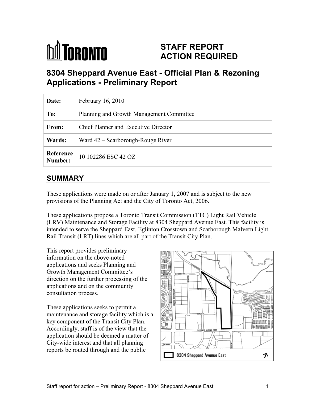 STAFF REPORT ACTION REQUIRED 8304 Sheppard Avenue East