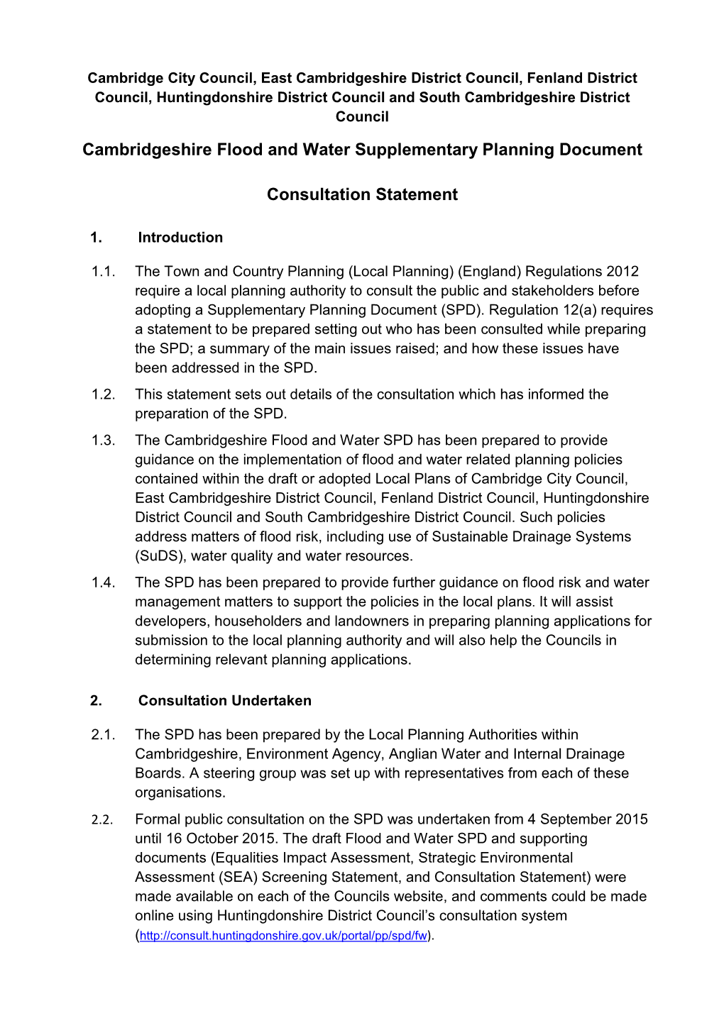 Flood and Water SPD Consultation Statement