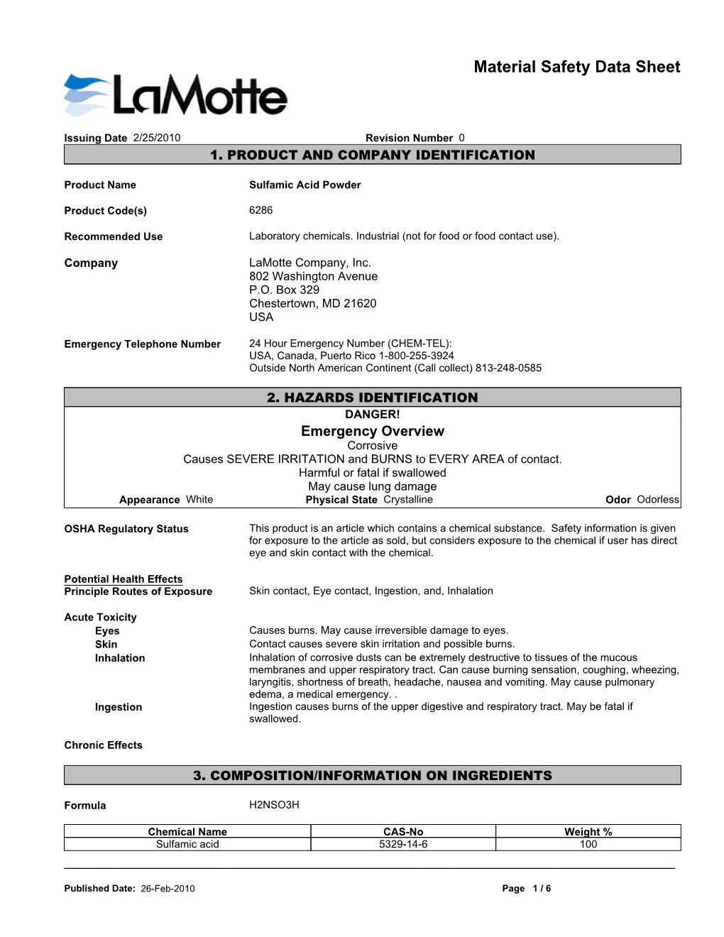 Material Safety Data Sheet