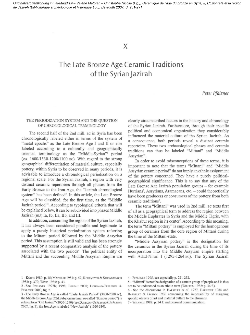 X the Late Bronze Age Ceramic Traditions of the Syrian Jazirah