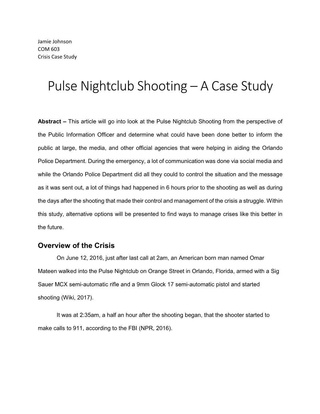 Pulse Nightclub Shooting – a Case Study